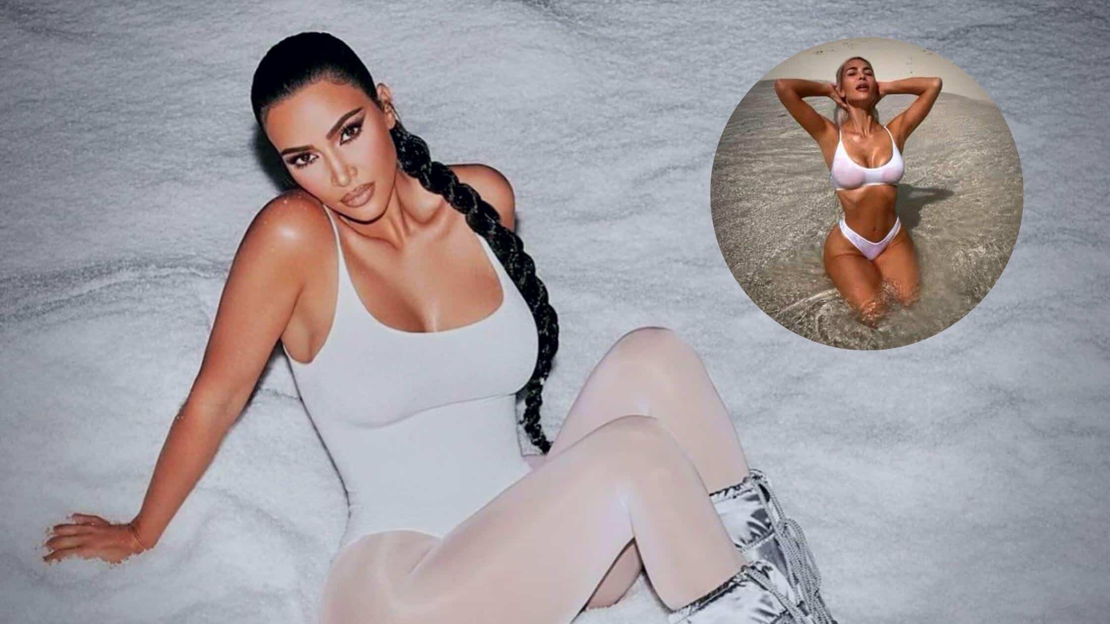 Kim Kardashian Flaunts Her Curves In A Little White Bikini