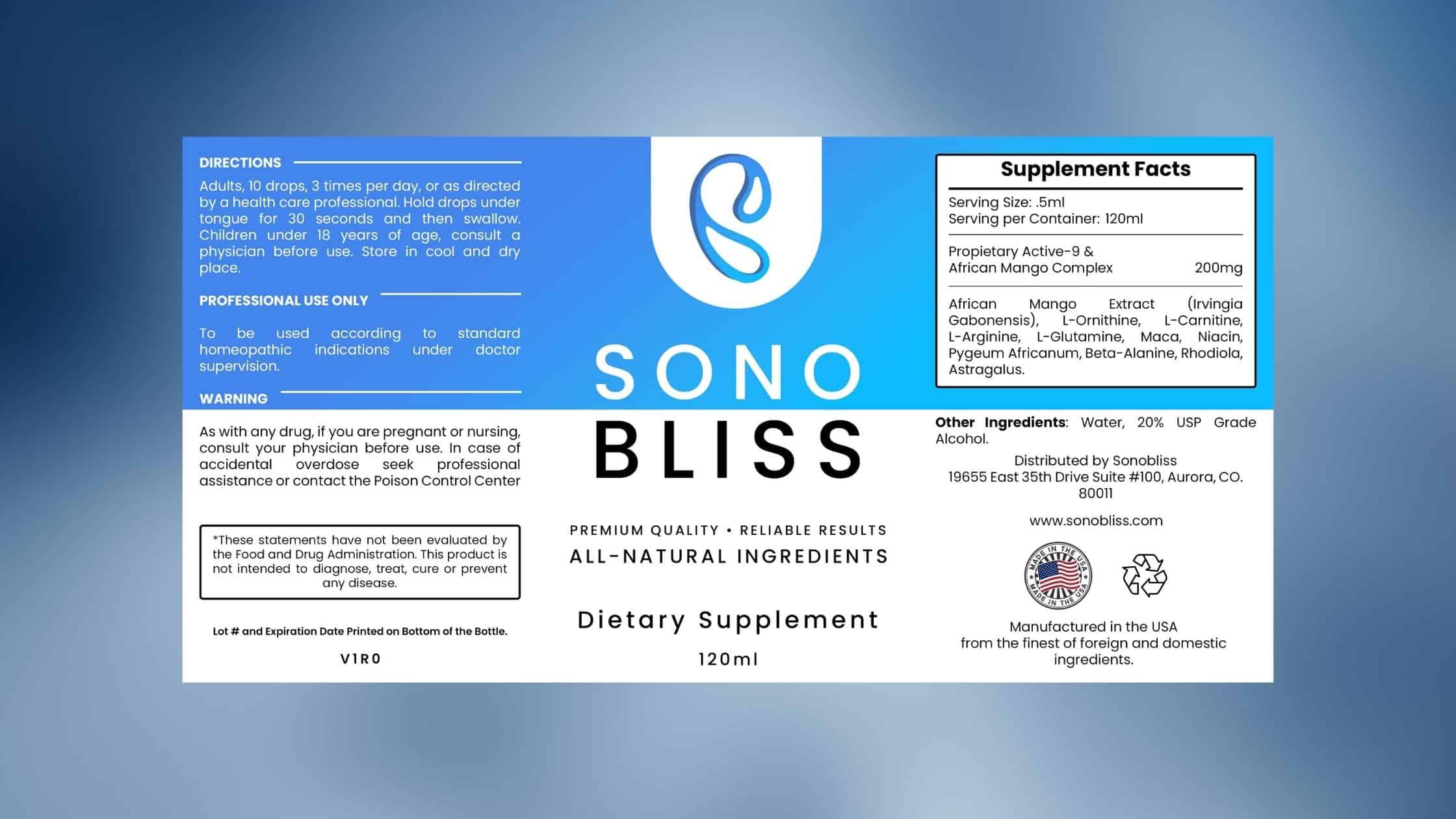 Sonobliss Supplement Label