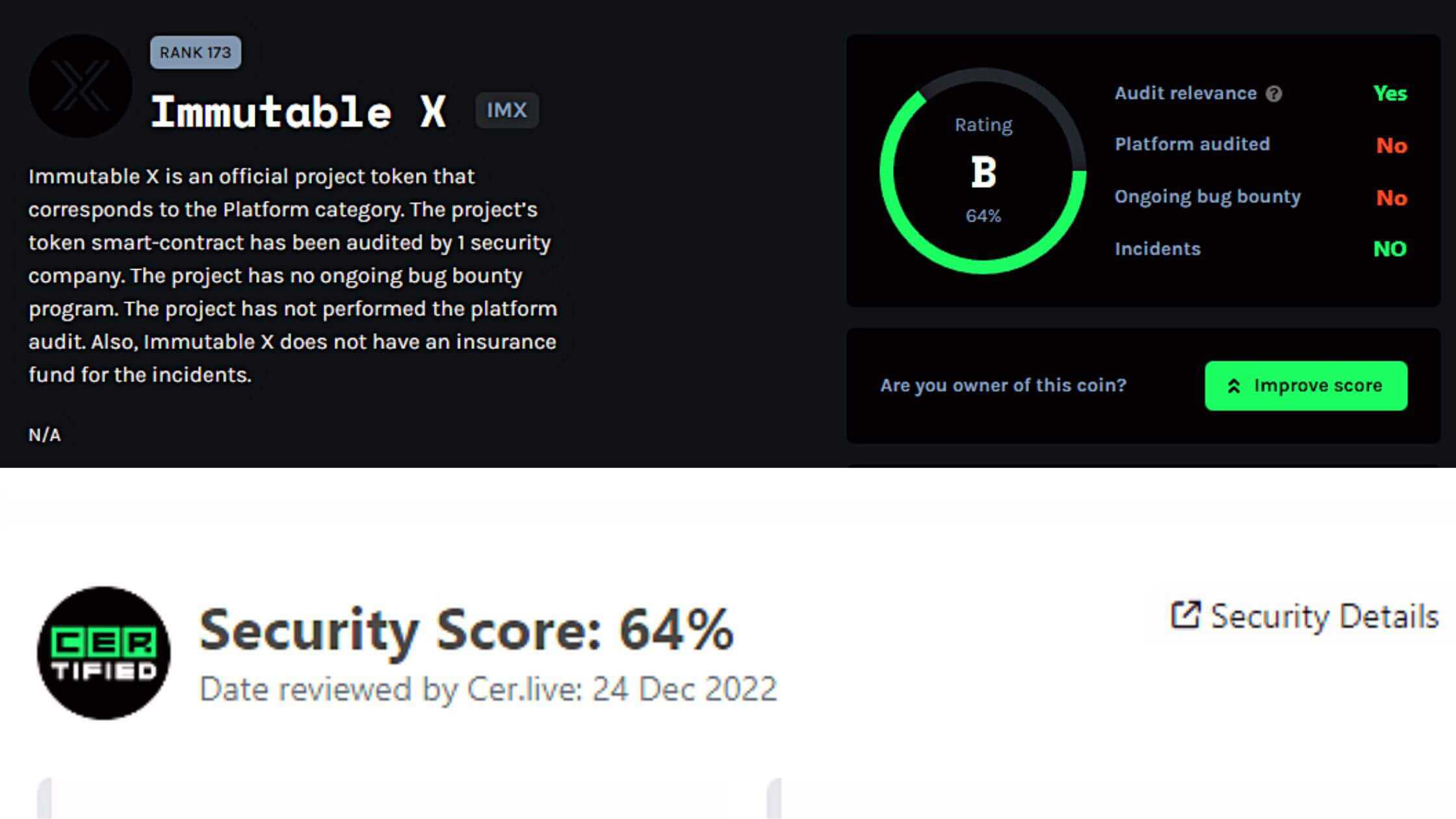 ImmutableX Security Score