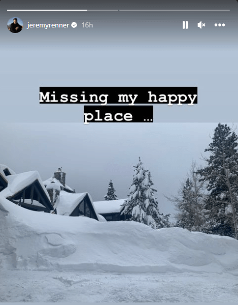 Jeremy Renner captioned the post, “Missing my happy place"