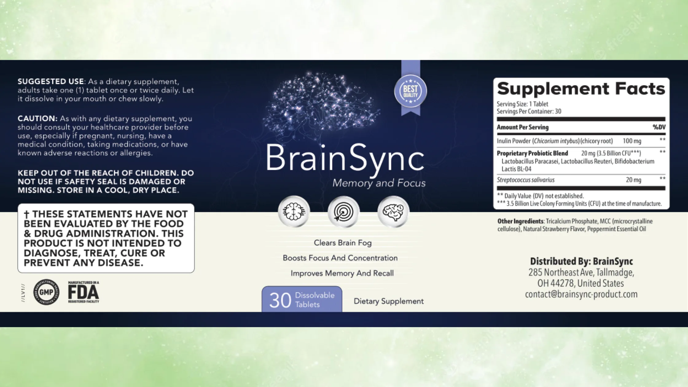 BrainSync Supplement Facts